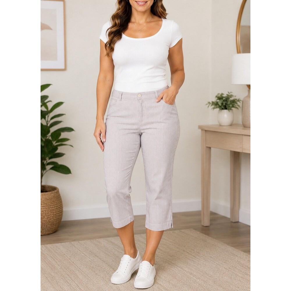 Lee Womens Pants Capri Striped Beige Just Below Waist Stretch Size 14P
